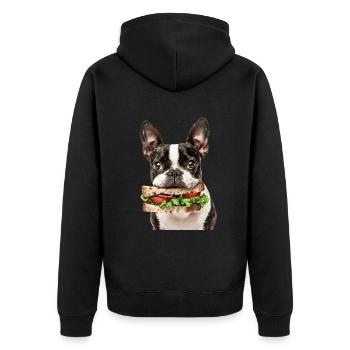 Boston Terrier - Unisex Premium Bio Zip Hoodie - Schwarz - Hinten - Nico (187cm)