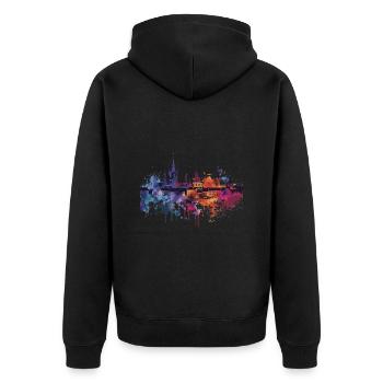 Pruszków - Unisex Premium Bio Zip Hoodie - Schwarz - Hinten - Nico (187cm)