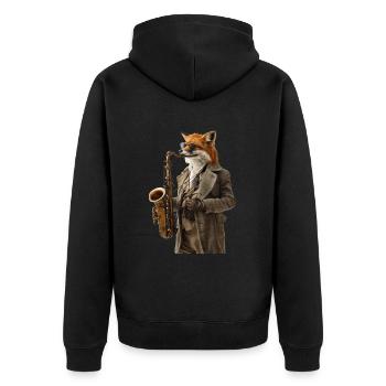 Fox Saxophon - Unisex Premium Bio Zip Hoodie - Schwarz - Hinten - Nico (187cm)
