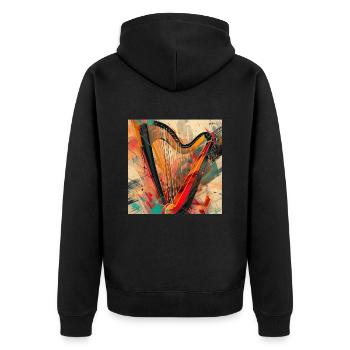 Harfe - Unisex Premium Bio Zip Hoodie - Schwarz - Hinten - Nico (187cm)
