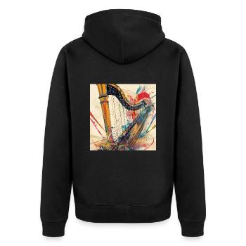 Harfe - Unisex Premium Bio Zip Hoodie - Schwarz - Hinten - Nico (187cm)