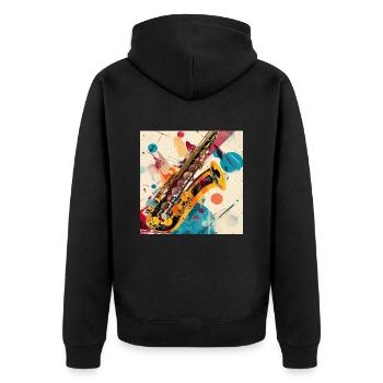 Saxophon - Unisex Premium Bio Zip Hoodie - Schwarz - Hinten - Nico (187cm)
