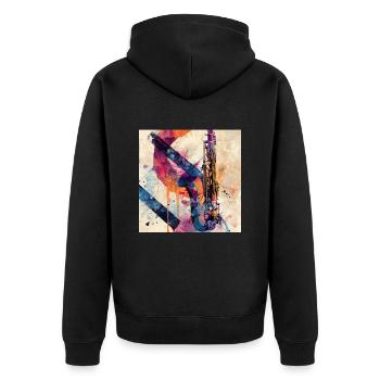 Saxophon - Unisex Premium Bio Zip Hoodie - Schwarz - Hinten - Nico (187cm)