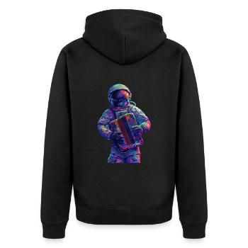 Astronaut Akkordeon - Unisex Premium Bio Zip Hoodie - Schwarz - Hinten - Nico (187cm)