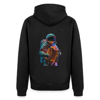 Astronaut Akkordeon - Unisex Premium Bio Zip Hoodie - Schwarz - Hinten - Nico (187cm)