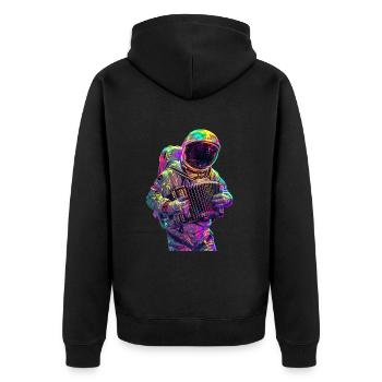 Astronaut Akkordeon - Unisex Premium Bio Zip Hoodie - Schwarz - Hinten - Nico (187cm)