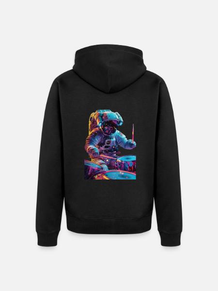 Astronaut Trommeln - Unisex Premium Bio Zip Hoodie - Schwarz