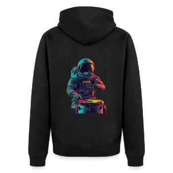 Astronaut Trommeln - Unisex Premium Bio Zip Hoodie - Schwarz - Hinten - Nico (187cm)
