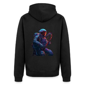 Astronaut Harfe - Unisex Premium Bio Zip Hoodie - Schwarz - Hinten - Nico (187cm)