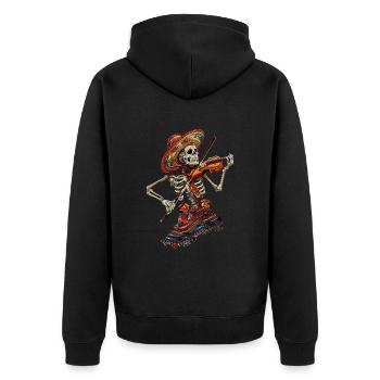 Mexikanisches Violin Skelett - Unisex Premium Bio Zip Hoodie - Schwarz - Hinten - Nico (187cm)