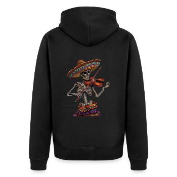 Mexikanisches Violin Skelett - Unisex Premium Bio Zip Hoodie - Schwarz - Hinten - Nico (187cm)