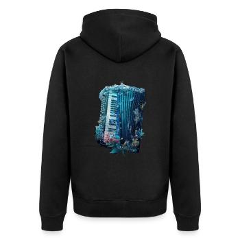 Fisch Akkordeon - Unisex Premium Bio Zip Hoodie - Schwarz - Hinten - Nico (187cm)