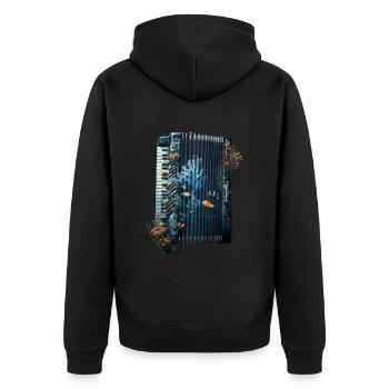 Fisch Akkordeon - Unisex Premium Bio Zip Hoodie - Schwarz - Hinten - Nico (187cm)