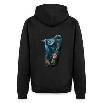 Fisch Harfe - Unisex Premium Bio Zip Hoodie - Schwarz - Hinten - Nico (187cm)