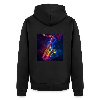 Saxophon - Unisex Premium Bio Zip Hoodie - Schwarz - Hinten - Nico (187cm)