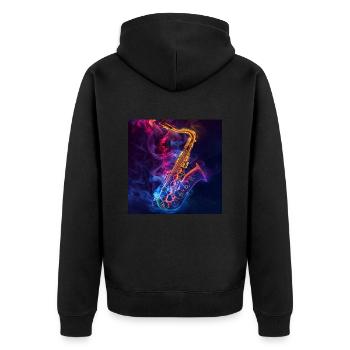 Saxophon - Unisex Premium Bio Zip Hoodie - Schwarz - Hinten - Nico (187cm)