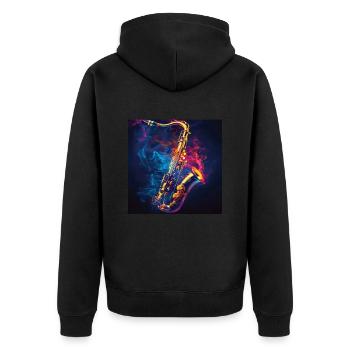 Saxophon - Unisex Premium Bio Zip Hoodie - Schwarz - Hinten - Nico (187cm)
