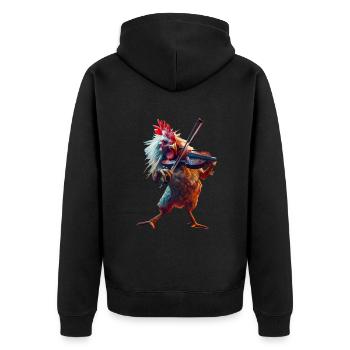 Hahn Violine - Unisex Premium Bio Zip Hoodie - Schwarz - Hinten - Nico (187cm)
