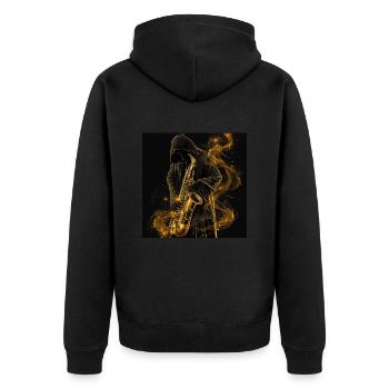 Saxophon - Unisex Premium Bio Zip Hoodie - Schwarz - Hinten - Nico (187cm)