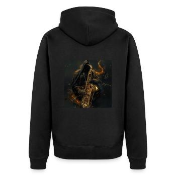 Saxophon - Unisex Premium Bio Zip Hoodie - Schwarz - Hinten - Nico (187cm)