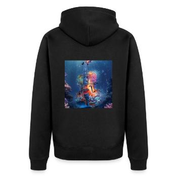 Violine - Unisex Premium Bio Zip Hoodie - Schwarz - Hinten - Nico (187cm)