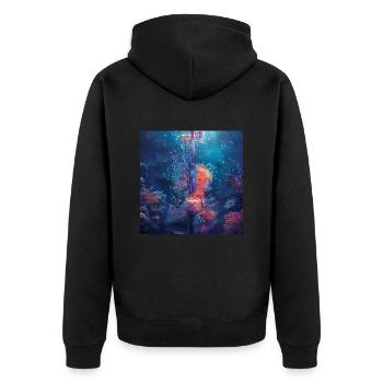 Violine - Unisex Premium Bio Zip Hoodie - Schwarz - Hinten - Nico (187cm)