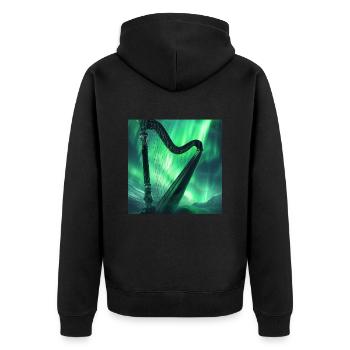 Harfe - Unisex Premium Bio Zip Hoodie - Schwarz - Hinten - Nico (187cm)