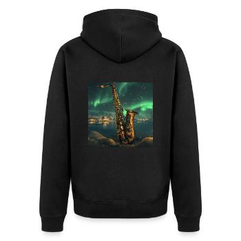 Saxophon - Unisex Premium Bio Zip Hoodie - Schwarz - Hinten - Nico (187cm)