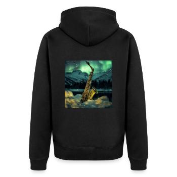 Saxophon - Unisex Premium Bio Zip Hoodie - Schwarz - Hinten - Nico (187cm)