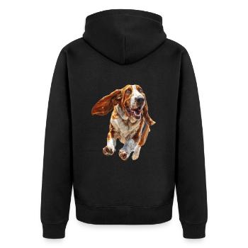 Basset - Unisex Premium Bio Zip Hoodie - Schwarz - Hinten - Nico (187cm)