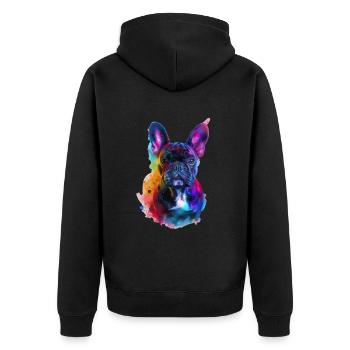 Französische Bulldogge - Unisex Premium Bio Zip Hoodie - Schwarz - Hinten - Nico (187cm)