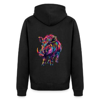 Warzenschwein - Unisex Premium Bio Zip Hoodie - Schwarz - Hinten - Nico (187cm)