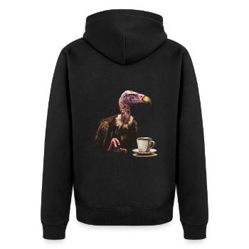 Vulture Kaffee - Unisex Premium Bio Zip Hoodie - Schwarz - Hinten - Nico (187cm)