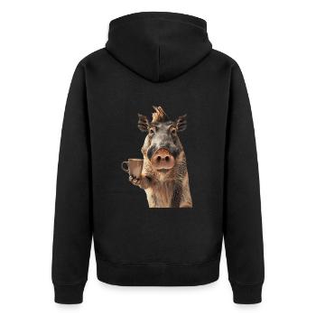 Warzenschwein Kaffee - Unisex Premium Bio Zip Hoodie - Schwarz - Hinten - Nico (187cm)