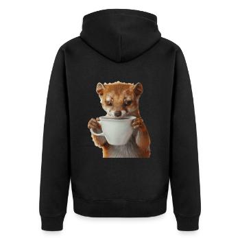 Hermelin Kaffee - Unisex Premium Bio Zip Hoodie - Schwarz - Hinten - Nico (187cm)