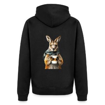Wallaby Kaffee - Unisex Premium Bio Zip Hoodie - Schwarz - Hinten - Nico (187cm)