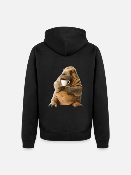 Walross Kaffee - Unisex Premium Bio Zip Hoodie - Schwarz