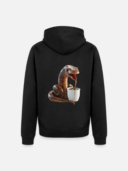 Wurm Kaffee - Unisex Premium Bio Zip Hoodie - Schwarz