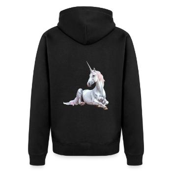 Einhorn - Unisex Premium Bio Zip Hoodie - Schwarz - Hinten - Nico (187cm)