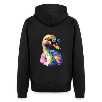 Schwan - Unisex Premium Bio Zip Hoodie - Schwarz - Hinten - Nico (187cm)