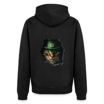 St. Patrick Katze - Unisex Premium Bio Zip Hoodie - Schwarz - Hinten - Nico (187cm)