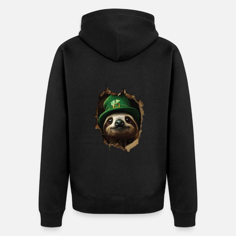 St. Patrick Faultier - Unisex Premium Bio Zip Hoodie - Schwarz