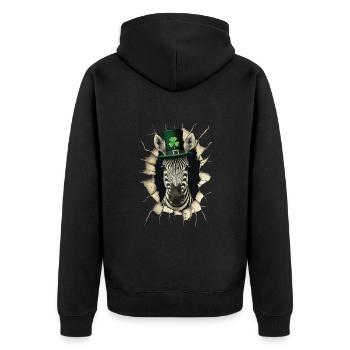 St. Patrick Zebra - Unisex Premium Bio Zip Hoodie - Schwarz - Hinten - Nico (187cm)