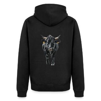 Kuh - Unisex Premium Bio Zip Hoodie - Schwarz - Hinten - Nico (187cm)