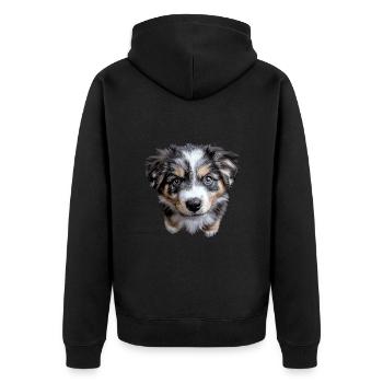 Australischer Schäferhund - Unisex Premium Bio Zip Hoodie - Schwarz - Hinten - Nico (187cm)