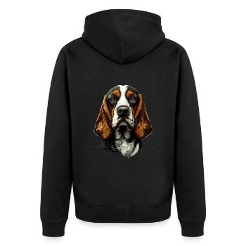 Basset - Unisex Premium Bio Zip Hoodie - Schwarz - Hinten - Nico (187cm)