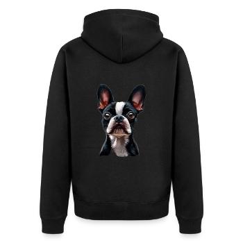 Boston Terrier - Unisex Premium Bio Zip Hoodie - Schwarz - Hinten - Nico (187cm)
