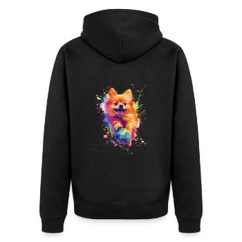 Zwergspitz - Unisex Premium Bio Zip Hoodie - Schwarz - Hinten - Nico (187cm)
