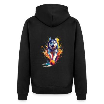 Sibirischer Husky - Unisex Premium Bio Zip Hoodie - Schwarz - Hinten - Nico (187cm)