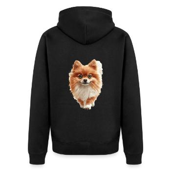 Zwergspitz - Unisex Premium Bio Zip Hoodie - Schwarz - Hinten - Nico (187cm)